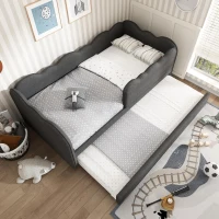 Upholstered Daybed with Pull-Out Trundle & Removable Front Rail, Space-Saving Sofa Bed for Compact Flats, 197L x 99W x 70H cm, Grey(m-9)