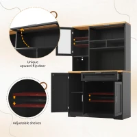 Tall Display Cabinet with USB-Powered App-Controlled LED Lighting, Modern Sideboard for Kitchen, Living Areas, 104L x 40W x 180H cm, Black(m-5)