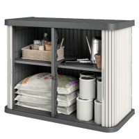 Outsunny Coffre de Rangement Extérieur 480 L, 2 Niveaux avec Portes Coulissantes Résistant aux UV, 120,5x59,5x92cm, Marron Clair