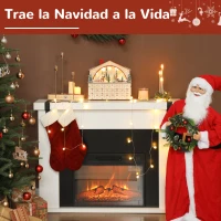 HOMCOM Calendario de Adviento para Rellenar de Madera con Luces LED 24 Cajones y Escena de Pueblo 36x10x34 cm Natural(m-4)
