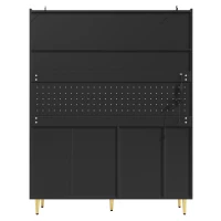 Modern Highboard with LED Lighting & Adjustable Shelves, Freestanding Cabinet with Pull-Out Wine Rack, 145L x 39W x 171H cm, Black(m-11)