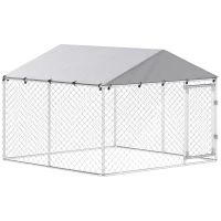 PawHut Recinto per Cani da Esterno in Acciaio Zincata con Tetto in PE, Anti-UV, Impermeabile, Doppia Chiusura, Argento(m-1)