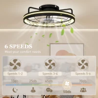 HOMCOM Wentylator sufitowy z lampą i pilotem, 48 cm LED, 3 temperatury światła, 6 prędkości, timer, czarny(m-5)