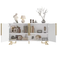 Stylish Sideboard with 2 Doors, 4 Shelves and Geometric Door Design, Durable Cabinet with Slim Metal Feet, 152L x 40W x 75H cm, White(m-14)