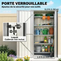 Outsunny Abri de Jardin Armoire de Jardin 0,69m² Toit Incliné Porte Verrouillable et Barres de Soutien 83x89x163cm Gris Anthracite(m-7)