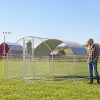 PawHut Coteț pentru Găini de Exterior cu Acoperiș Impermeabil și Încuietoare, din Oțel Zincat, 2,8x3,4x1,9 m, Argintiu(m-3)