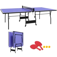 SPORTNOW Mesa de Ping-Pong Tamaño Estándar con 4 Ruedas Red 2 Paletas y 3 Pelotas para Interior 274x152,5x76 cm Azul(m-10)