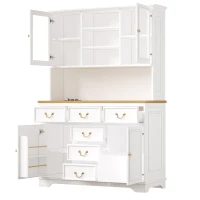 Tall Kitchen Cabinet with Integrated USB Ports & Ergonomic Worktop, Stylish Sideboard with Adjustable Shelves, 118L x 39.5W x 180H cm, White(m-2)