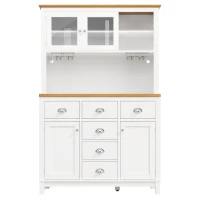 Farmhouse Style Sideboard with Spacious Shelves and Drawers, Versatile Storage Cabinet with Drink Holders, 104L x 40W x 180H cm, White(m-9)