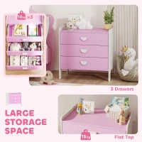 AIYAPLAY Kids Chest of Drawers, 3 Drawers Toy Organiser Unit, Children's Kids Furniture for Bedroom, Nursery, Playroom, Pink(m-4)