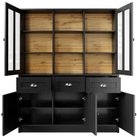 Freestanding Display Cabinet with Adjustable Shelves & Soft-Close Hinges, Tall Sideboard for Living Area, 140L x 38.5W x 175H cm, Black(m-14)