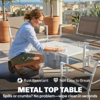 Outsunny 4 Seater Garden Furniture Set with Loveseat, Armchairs, Table, Metal Garden Sofa Set with Breathable Seats, Khaki(m-7)