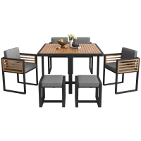 Modern 7-Piece Garden Dining Set with Stackable Chairs, Outdoor Patio Furniture Set with Sturdy Metal Frame, 113L x 113W x 76H cm, Gray(m-11)