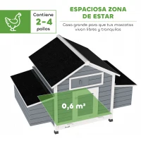 PawHut Gallinero de Madera para Exterior con 2 Nidos Bandeja Extraíble Perchas Techo Impermeable 150x100x96,5 cm Gris(m-4)