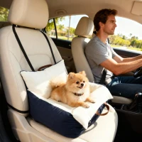 PawHut Dog Car Seat, Cosy Pet Car Booster Seat for Small Dog Under 5 KG, Portable Travel Bed with Safety Belts, Navy Blue(m-10)