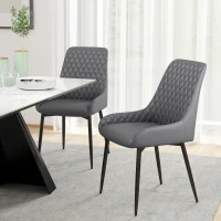 HOMCOM Set Of 2 Quilted PU Leather Dining Chairs with Metal Frame 4 Legs Foot Caps Home Seating Modern Stylish Executive Grey(m-8)