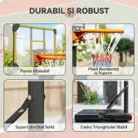 SPORTNOW Coș de baschet pentru adulți, înălțime reglabilă 2.1-2.4 m, cu roți și bază umplibilă, galben(m-7)