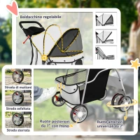 PawHut Passeggino per Cani Pieghevole con Catarifrangenti, Ruote Girevoli, Freni e Cuscino Lavabile, Grigio(m-6)