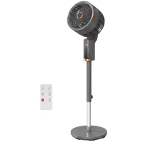 HOMCOM 20 dB Silent Standing Fan for Bedroom, 44" Pedestal Fan with 90° Oscillating, 8 Speeds and LED Light, Grey(m-11)