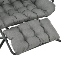 Eiförmiger Hängesessel mit Ständer, Schaukelstuhl mit verstellbarer Fußstütze, Gartenhängstuhl mit Sitzauflage & Kissen, 140 x 94 x 197 cm, Grau(m-9)