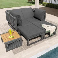 Outdoor Garden Furniture Set with High-Density Foam Cushions, Durable Garden Sofa Set with Plastic Weave, 240L x 118W x 83H cm, Gray(m-8)
