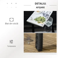 Outsunny Set Mobilier de Exterior din Ratan PE cu Canapea de 2 Locuri, 2 Fotolii cu Perne și Măsuță din Sticlă, Negru(m-4)
