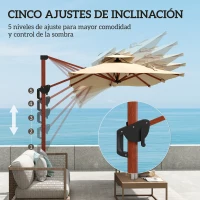 Outsunny Sombrilla de Jardín Excéntrica de Aluminio 300x198x252 cm con Protección UPF50+ y Base Cruzada Giratoria 360° Caqui(m-6)