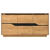 Modern Storage Cabinet with Soft-Close Hinges & Adjustable Shelves, Multifunctional Sideboard for Living Areas, 140L x 40W x 70H cm, Wood(m-2)