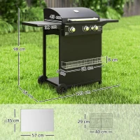 Outsunny Barbacoa de Gas con 3 Quemadores Parrilla para 5-9 Personas Quemador Lateral Termómetro y Ruedas 123x58x98 cm Negro(m-3)