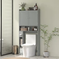 HOMCOM Meuble WC dessus de toilette ou machine à laver, 2 portes, 3 compartiments, porte-papier toilette, 80x19,5x170cm, gris(m-10)