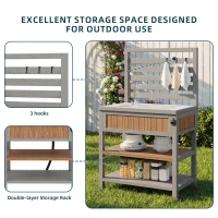 Weatherproof Garden Cabinet with Large Work Surface, Outdoor Kitchen Sideboard with Adjustable Shelves, 80L x 51W x 148.5H cm, Natural(m-4)