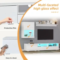 3-Piece TV Wall Unit Set with App-Controlled LED Lights, High-Gloss TV Cabinet Set for Modern Living Areas, 175L x 39W x 34H cm, White(m-4)