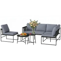 Outsunny Conjunto Lounge para Jardín 4-5 Personas con Sofá 2 Plazas, Mesa de Centro, Silla, Cojines gruesos lavables(m-7)