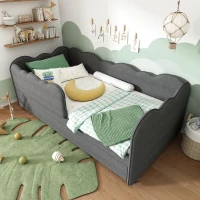 Upholstered Daybed with Pull-Out Trundle & Removable Front Rail, Space-Saving Sofa Bed for Compact Flats, 197L x 99W x 70H cm, Grey(m-8)