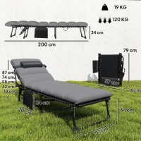 Outsunny Lot de 2 Bains de Soleil Transat de Jardin Matelas XXL 9cm Inclinable 180° Plat Pliable à 5 Positions 200x57x38cm Gris(m-3)