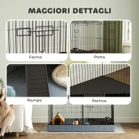 PawHut Gabbia per Animali Piccoli 2 in 1, Coperchio Rimovibile e Sezioni Separate, 121x61x61 cm, Nero(m-7)