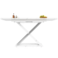 Extendable Dining Table with Locking Silent Metal Guide Rails, Space-Saving Table for 6 to 8 People, 118-157L x 75W x 76.5H cm, White(m-2)