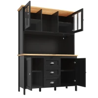 Tall Sideboard with 4 Doors, 3 Drawers and Open Shelf, Versatile Storage Cabinet for Kitchen & Living Area, 120L x 40W x 179H cm, Black(m-10)