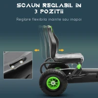 HOMCOM Go Kart cu pedale pentru copii 5-12 ani, cu scaun reglabil, din metal și PP, 121x58x61 cm, verde și negru(m-4)