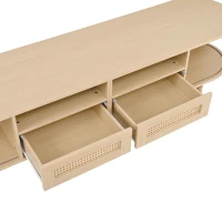 Modern TV Stand with 2 Drawers, 2 Sliding Doors & 8 Solid Wood Legs, Versatile Cabinet with Rounded Corners, 170L x 40W x 40H cm, Oak(m-9)