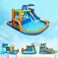 AIYAPLAY Inflatable Bouncy Castle for Kids, Sharks Theme Jumping Bounce House with Slide, Climbing Wall for Indoor Outdoor(m-3)