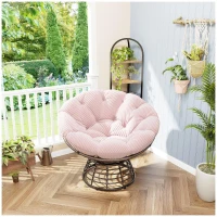 Poltrona Papasan, girevole a 360°, cuscino spesso(tessuto a coste), struttura in acciaio, 92x92x67 cm, Rosa(m-1)