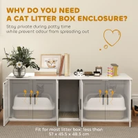 PawHut Cat Litter Box Enclosure, Hidden Kitty Litter Box with Scratching Board, 2 Cabinets, Cat House End Side Table TV Stand for 2 Cats, White(m-6)