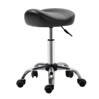 HOMCOM Taboret Salonowy z Siedziskiem Siodłowym, Regulowany, Ekoskóra, 48x48x54-69cm, Czarny(m-10)