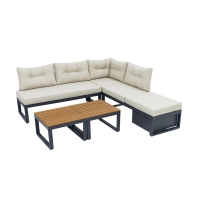 Gartenmöbelset mit verstellbaren Rückenlehnen und Liegefunktion, verstecktem Stauraum, für Terrasse, Balkon und Garten, Beige