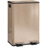 HOMCOM Coș de bucătărie 2 compartimente de 2 x 28 l, oțel inoxidabil, capac cu închidere silențioasă, 45,8x36x67,6cm, auriu(m-8)