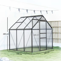 Outsunny Serra in Policarbonato e Alluminio con Porta a Battente e Finestra a Tetto, 3.6㎡, Grigio(m-3)