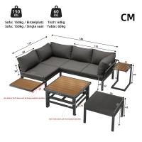 4-5 Seater Outdoor Furniture Set with Extendable Lift-Top Coffee Table, Versatile Outdoor Sofa Set for Patio, 224L x 56W x 65H cm, Gray(m-3)
