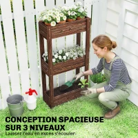 Outsunny Bac à Plantes Surélevé Jardinière sur Pieds 3 Niveaux Trous de Drainage et Doublure 60 x 25 x 120 cm, Marron(m-4)