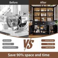 Freestanding Display Cabinet with Adjustable Shelves & Soft-Close Hinges, Tall Sideboard for Living Area, 140L x 38.5W x 175H cm, Black(m-6)